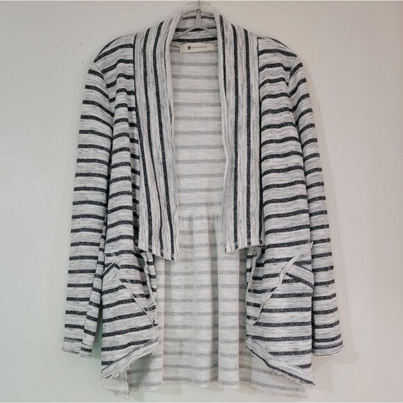 The Impeccable Pig grey striped waterfall open front cardigan Size S - Picture 1 of 9